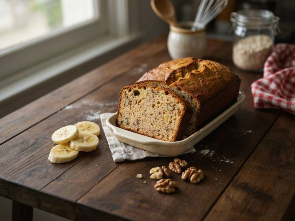 gotowy chlebek bananowy na talerzu