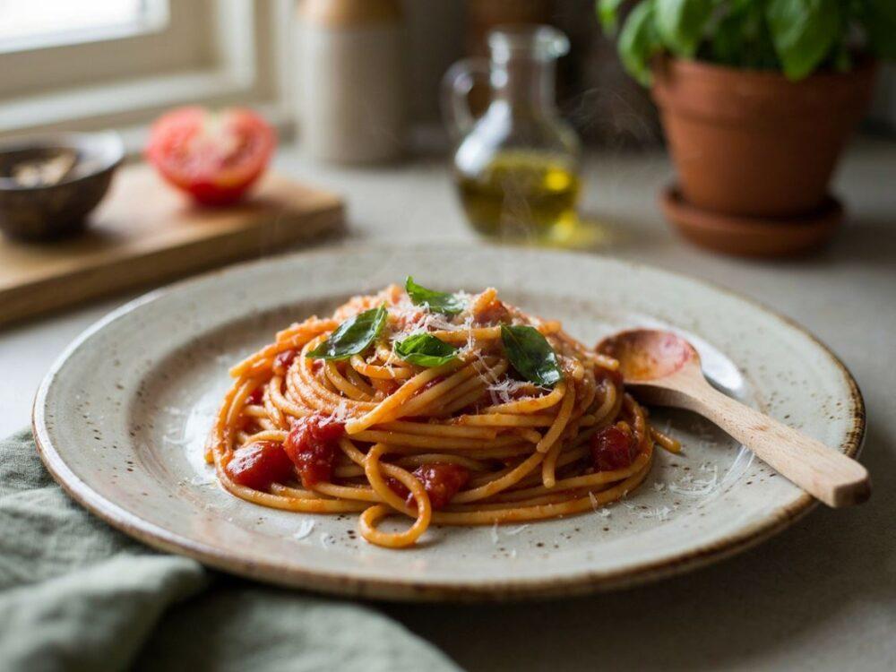makaron spaghetti na talerzu