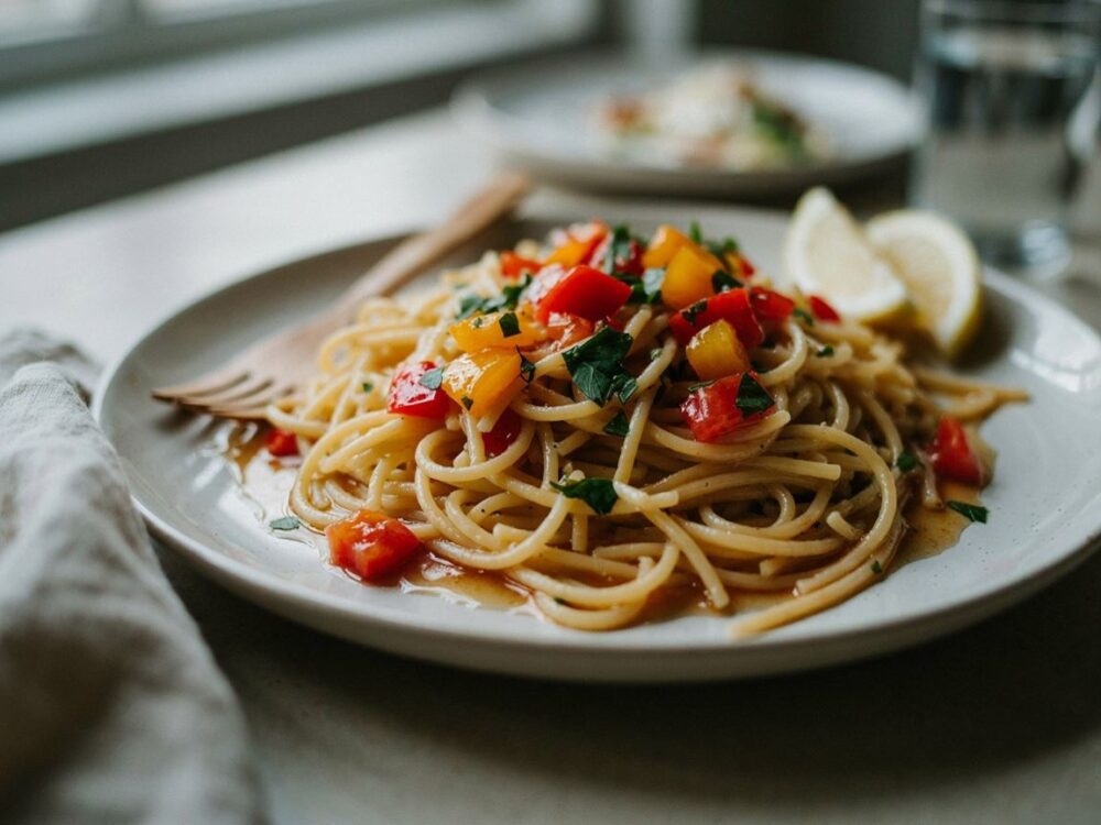 makaron spaghetti na talerzu
