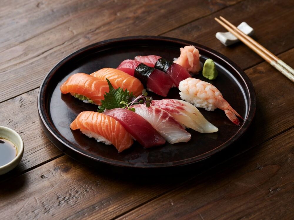 ryż i świeża ryba do sushi