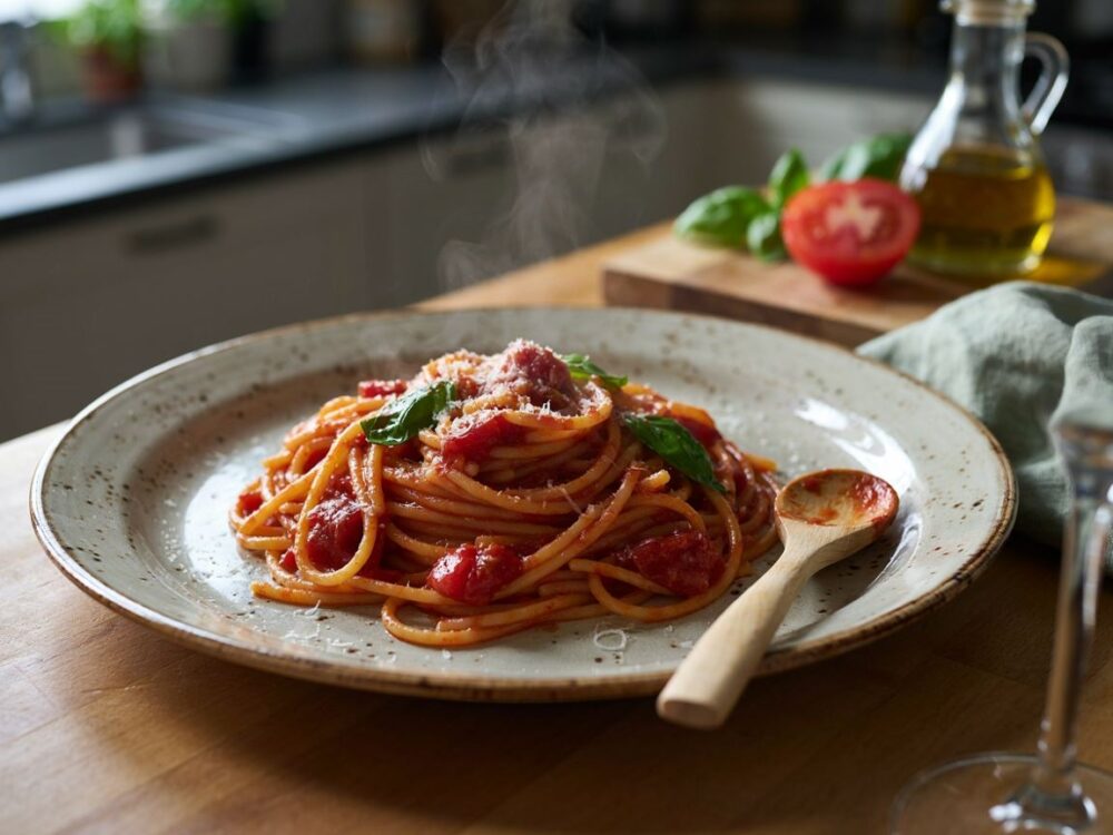 spaghetti z sosem pomidorowym